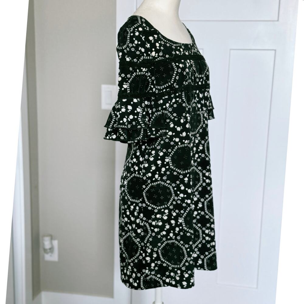 Free People Black White Floral Geometric Mini Dress Tunic Size 2 Lace Trim - Picture 7 of 12
